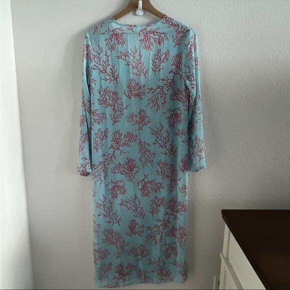 Victoria's Secret Coral Print Ocean Blue Red Kimono Cover Up Swim Beach Pool S/M - Picture 6 of 8